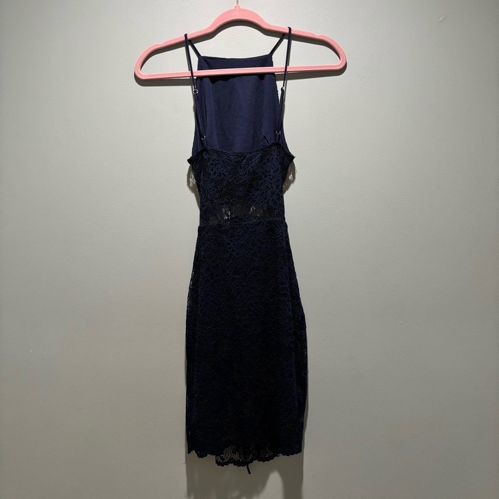 Lucy in the Sky Navy Blue Lace Cutout Mini Dress Strappy Bodycon USA Sz Small - Picture 6 of 11